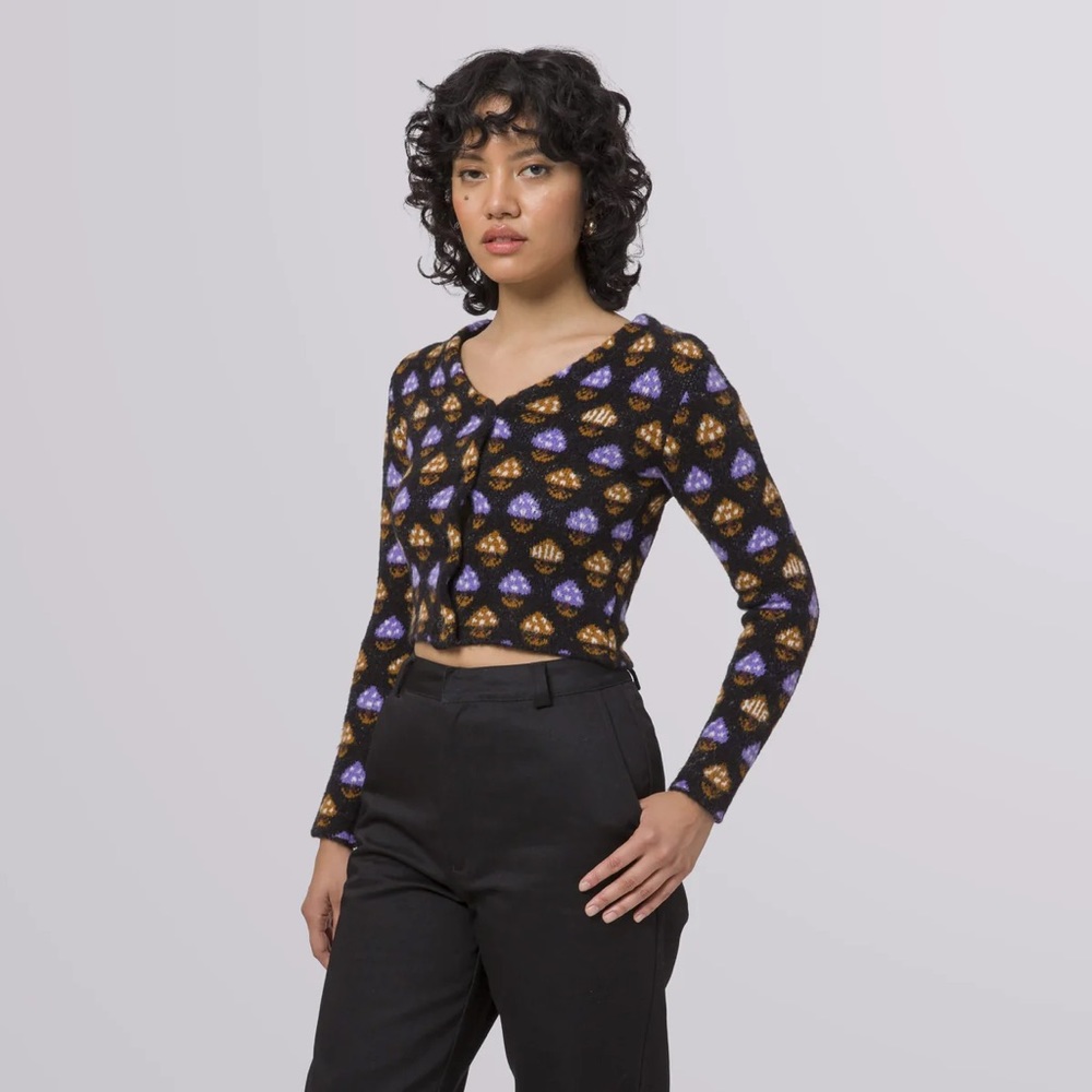 HUF SHROOM CROPPED CARDIGAN SWEATER